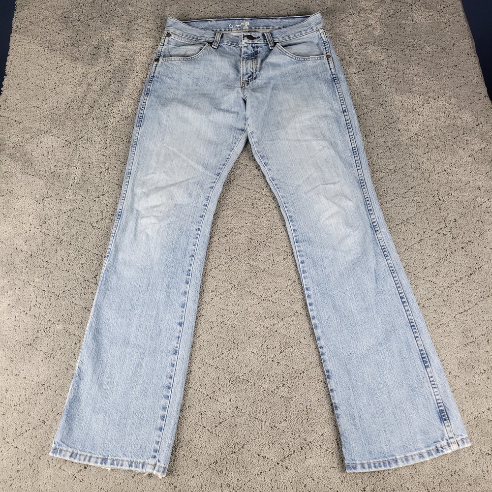 Wrangler Jeans Mens 30x32 Blue Retro Slim Fit Bootcut Faded Western Workwear